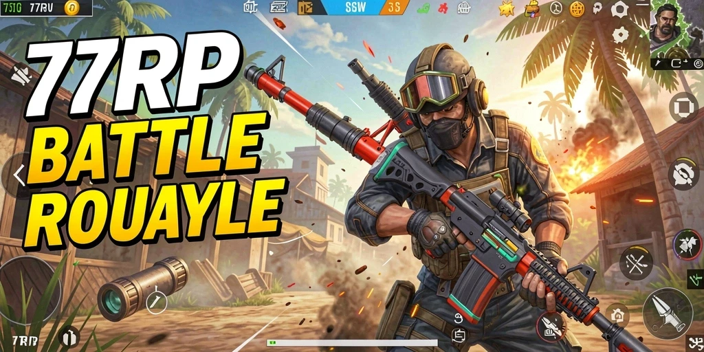 Gameplay seru dalam 77RP di arena Battle Royale.