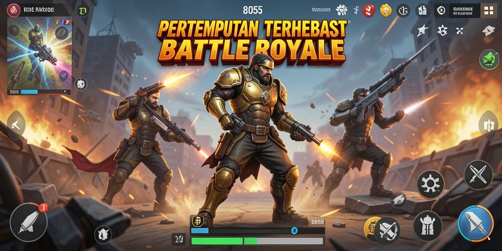Screenshot gameplay menampilkan aksi seru dalam pertempuran Battle Royale.