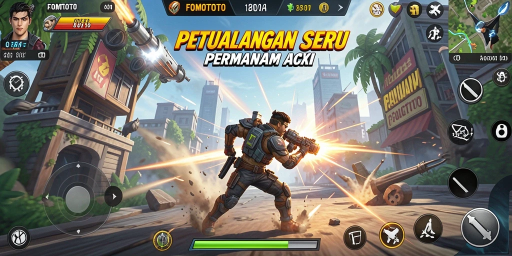 Screenshot gameplay FOMOTOTO menunjukkan aksi mendebarkan dan grafis yang menawan.