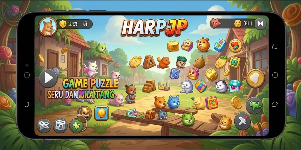 Tampilan gameplay seru dalam HARAPJP dengan berbagai teka-teki menarik.