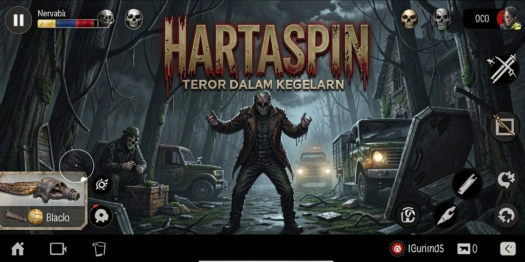Tampilkan elemen menyeramkan dari gameplay HARTASPIN yang menegangkan.