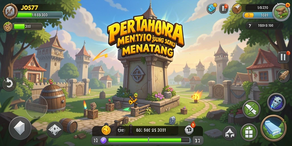 Tampilan gameplay seru dari JOS77 dengan menara yang beragam.