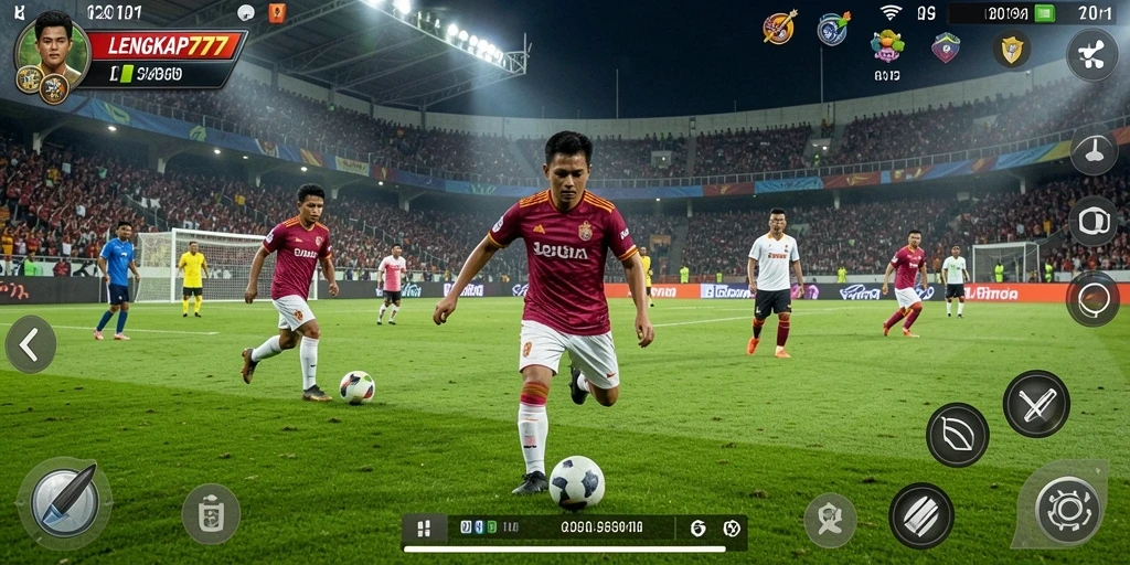 Screenshot utama LENGKAP777 dengan gameplay sepak bola yang seru.