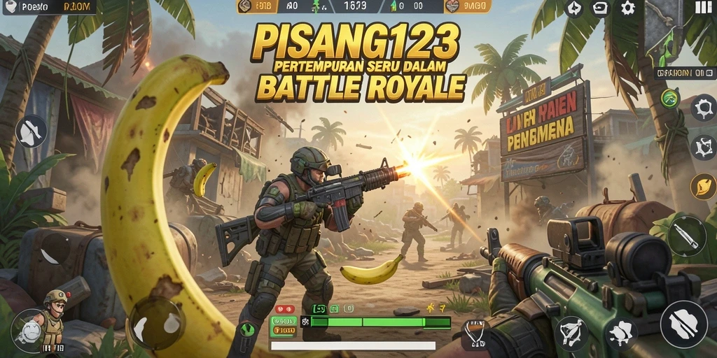 Tampilan gameplay PISANG123 yang intens dalam pertempuran Battle Royale.