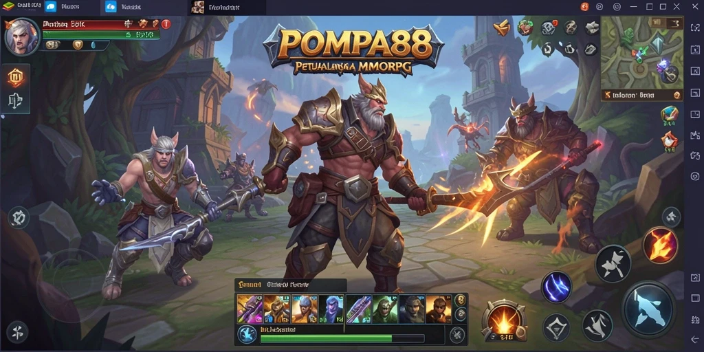 Screenshot menunjukkan pemandangan epik dalam permainan MMORPG POMPA88.