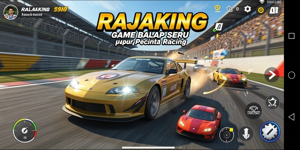 Screenshot menampilkan momen balapan intens dalam RAJAKING.