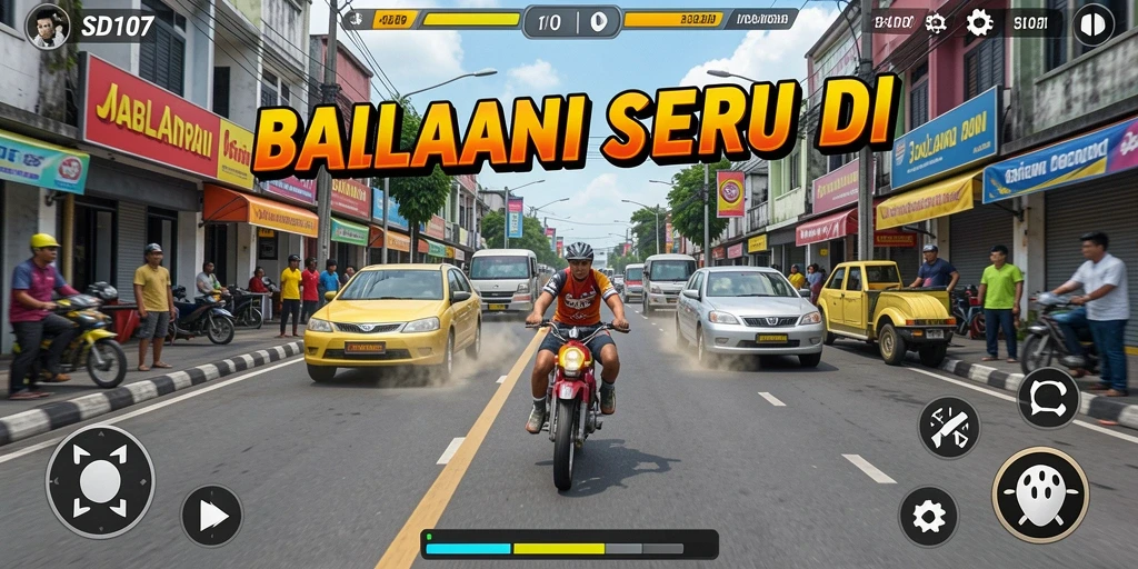 Tampilan gameplay balapan seru di SD107 dengan mobil yang melaju kencang.